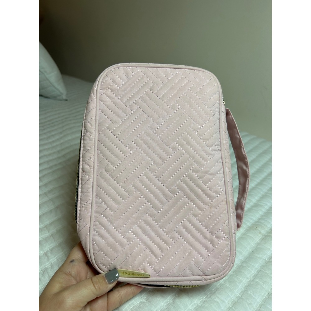 BAGSMART Pink Quilted Jewelry Travel Organizer Bag Pouch‎ Makeup Case
